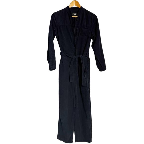 A.P.C. Justine Navy Corduroy Straight Leg Belted Long Sleeve Jumpsuit Size 2 - Picture 6 of 16